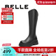 百麗（Belle）金晨明星同款厚底小V靴彈力靴女冬季商場(chǎng)款長(cháng)靴B9D1DDG4預售 黑仙草（微光皮面）- 絨里 37 (235mm)