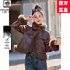 AEMAPE高端皮草鴨絨羽絨服女2025冬季短款高級感新款機車(chē)服麂皮絨外套 咖色 M