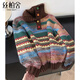 絲柏舍彩色條紋翻領(lǐng)毛衣女2025秋冬新款慵懶風(fēng)寬松套頭針織上衣