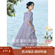 茵曼（INMAN）七七同款連衣裙2025夏女裝新款田園純棉提花方領(lǐng)A字泡泡袖蛋糕裙 紫色 100%棉 里料:100%聚酯纖維 L