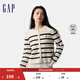 GAP女裝2025春季新款刺繡logo條紋絞花圓領(lǐng)針織衫常規毛衣729084 黑白條紋 M (165/84A) 亞洲尺碼