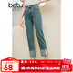 百圖betu女裝夏季新款牛仔褲復古高腰國風(fēng)貼布繡直筒褲女2406T39 牛仔色 M