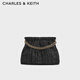 CHARLES&KEITH粗花呢托特包大號流浪包新年生日禮物送女友CK2-40671449-2 Black Tweed黑色/白色 L