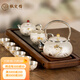 楓嵐情（FENGLANQ）足銀999功夫茶具套裝高檔送禮銀壺燒水壺手工送長輩上級老板禮物 一壺六杯+公道杯+燒水壺