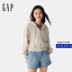 GAP女裝2025春季新款抽繩拉鏈連帽衛衣純色寬松休閑短外套725754 米色 S (160/80A)亞洲尺碼 【偏大，建議拍小一碼】