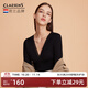 Claesen's秋冬季發(fā)熱保暖內衣女帶胸墊深V領(lǐng)長(cháng)袖秋衣內搭修身顯瘦打底上衣 松露黑 M