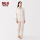 無(wú)印良品（MUJI）女式 無(wú)側縫雙層紗織長(cháng)袖睡衣 女士家居服 套裝純棉全棉 FD1LUC5A 米白色 S 上裝155/80A 下裝155/62A