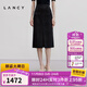 朗姿/LANCY春新款黑色花呢小香風(fēng)中長(cháng)半身裙前開(kāi)叉直筒半裙女 夜幕黑色 XL