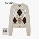 MO&Co.針織衫開(kāi)衫2025冬新品費爾島毛衣復古菱格紋毛衣外套MBE4CAR022 砂礫色 M /165