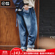 馬登工裝美式休閑磨白丹寧牛仔褲水洗貓須寬松闊腿直筒長(cháng)褲男秋 牛仔藍 L