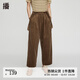播燈芯絨背帶褲女商場(chǎng)同款秋季新款時(shí)尚寬松闊腿褲BDQ8KD1883 K20橡木棕 L