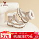 駱駝（CAMEL）雪地靴女潮搭撞色鞋面拼接厚底系帶保暖靴 L23W275060 杏色 38