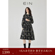 EIN青花瓷系列 EIN言素胚青花印花國風(fēng)立領(lǐng)高腰碎褶連衣裙春秋新款 石墨黑（長(cháng)款） S