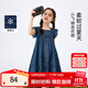 茵曼女童小飛袖連衣裙涼感透氣2025夏季兒童中大童方領(lǐng)百搭長(cháng)裙子 深藍色 160