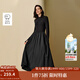 茵曼（INMAN）2025秋冬女裝新款復古半高領(lǐng)磨毛黑色連衣裙顯瘦長(cháng)袖長(cháng)裙子  午夜黑 XL