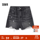 森馬（Semir）牛仔褲女寬松潮酷個(gè)性美式熱褲酷颯風(fēng)夏街頭毛邊短褲復古辣妹 牛仔水洗黑98201 29