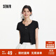 森馬（Semir）短袖T恤女短款木耳邊開(kāi)衫刺繡背心2025夏緊身兩件套109325100009