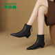 木林森（MULINSEN）秋冬靴子百搭女士皮靴顯瘦顯高洋氣小短靴高跟氣質(zhì)短筒靴 黑色 37