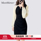MeetMetro瑪依爾2025秋季新撞色拼接不規則開(kāi)叉修身包臀連衣裙女 米白+黑色【現貨閃電發(fā)】 S