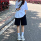芭芙達妮運動(dòng)短褲女夏季薄款寬松高腰顯瘦休閑黑色美式百搭直筒bf風(fēng)五分褲 黑色短褲 S 80-95斤