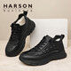 哈森（Harson）【頭層牛皮+羊毛內里】棉鞋男款冬季保暖雪地靴高幫休閑男士冬鞋 黑色 41 (255mm)