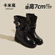 卡米高內增高7cm工裝靴2025秋冬新款拼色小個(gè)子皮帶扣百搭復古中筒短靴 黑色內增高7cm 37 (235mm)