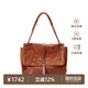裘真洗水001郵差包女大容量托特包單肩斜挎植鞣牛皮包包 焦糖色-加大號