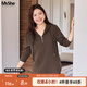 MsShe【棉針織】大碼女裝2025秋裝胖mm寬松半拉鏈連帽分割長(cháng)袖T恤 拿鐵色現貨 2XL