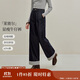 茵曼原色條紋翻邊闊腿牛仔褲2025秋女裝新款寬松褲子 牛仔藍 27