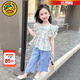G.duck小黃鴨童裝兒童衣服女童套裝夏季2024新款小女孩飛袖山本褲兩件套 藍色  110 (建議100cm 4-5歲左右)cm