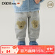 papa【粒粒絨】爬爬秋冬季新品嬰兒褲子加絨加厚男女寶寶大屁屁褲 淺花灰 90 cm