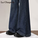 拉夏貝爾女士復古微喇牛仔褲秋冬新款高腰顯瘦不貼腿喇叭馬蹄褲 復古藍 M