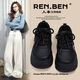 人本（RENBEN）2025春夏新款ins休閑黑色板鞋女小眾百搭厚底松糕底運動(dòng)鞋酷