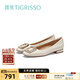 蹀愫（TIGRISSO）【有錢(qián)鉆】新款方頭芭蕾風(fēng)禮物平底鞋舒適夏季小皮鞋女單鞋 暗奶白皺牛皮革 38 240mm