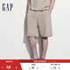 GAP男裝夏季刺繡logo松緊抽繩短褲百搭運動(dòng)休閑褲465597 卡其色 M (170/80A) 亞洲尺碼