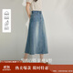 茵曼復古洗水牛仔半身裙夏季女裝百搭高腰顯瘦a字中長(cháng)牛仔裙 牛仔藍 L