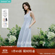 茵曼（INMAN）法式收腰顯瘦方領(lǐng)吊帶連衣裙女裝2025夏季新品長(cháng)裙子 藍色 M