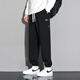 坦野2025大碼男裝秋季松緊腰寬松休閑褲男加絨寬松彈力束腳長(cháng)褲子 黑色束腳 常規 3XL 建議145-165斤