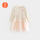貝瑞加（Babyprints）女童連衣裙可愛(ài)公主風(fēng)裙子寶寶長(cháng)袖紗裙小女孩生日禮服 白120