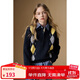 ELLE KIDS高智學(xué)院感菱格Polo領(lǐng)毛衣秋季女童新款翻領(lǐng)針織正肩套頭毛衣