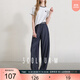 三彩2025夏季新款松緊腰休閑長褲寬松月亮褲梨型彎刀褲簡約M