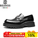BESNOS意大利品牌樂(lè )福鞋男士真皮商務(wù)休閑皮鞋英倫風(fēng)馬銜扣套腳增高男鞋 黑色 42