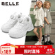 百麗童鞋【免系旋扣】?jì)和\動(dòng)鞋跑步鞋春秋老爹鞋透氣小白鞋白色37