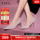 他她（TATA）酒杯鞋婚鞋新娘鞋伴娘鞋宴會(huì )高跟鞋女鞋細跟配裙子單鞋新 粉金（7cm）-流光款 36