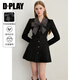 DPLAYDPALY2025年秋季新款黑色連衣裙女獨特蝴蝶結收腰短款裙子短裙 黑拼灰（含腰帶+可拆卸蝴蝶結） L