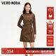 VEROMODA連衣裙秋冬新款真兩件網(wǎng)紗打底PU吊帶裙風(fēng)347D008 瓶璃棕色 160/80A/S