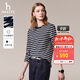 哈吉斯（HAZZYS）女裝 秋季女士純棉條紋寬松長(cháng)袖T恤女ABTSE0CCX02 藏青色NV M (160/84A 38)
