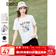 百圖betu女裝春夏新款T恤彩色涂鴉印花圓領(lǐng)正肩短袖T恤女2403T27 白色 M