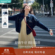 茵曼（INMAN）復古翻領(lǐng)寬松休閑牛仔短外套春秋季女百搭小個(gè)子上衣 深牛仔藍 L