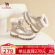駱駝（CAMEL）雪地靴女潮搭撞色鞋面拼接厚底系帶保暖靴 L23W275060 杏色 38